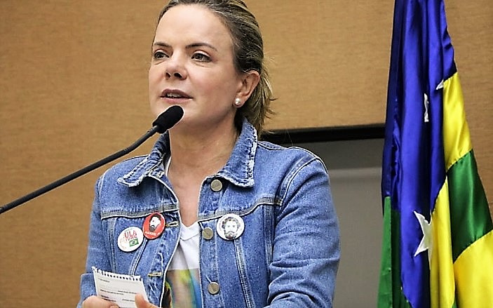 A presidenta nacional do PT, Gleisi Hofmann: "Atrás das loucuras de Bolsonaro, tem um projeto de destruição do Brasil"