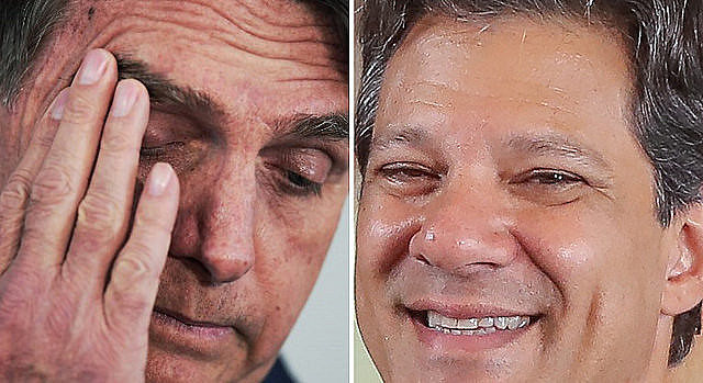 Three days to vote, poll shows Workers’ Party presidential candidate narrowing far-right Bolsonaro’s (left) lead