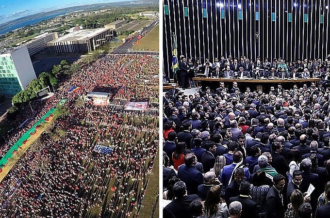 Protesto contra o golpe em frente ao Congresso Nacional; Votação na Câmara dos Deputados