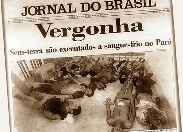 Imagens do assassinato de 21 sem terra pela polícia militar em Eldorado dos Carajás/PA foram destaque na imprensa brasileira e mundial.