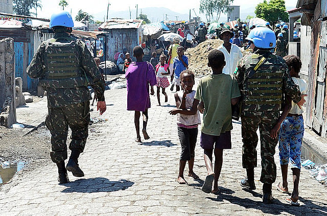 U.N. troops (MINUSTAH) march in Haiti.