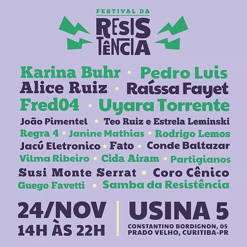 Festival da Resistência acontece neste domingo (24), na Usina 5, no Prado Velho