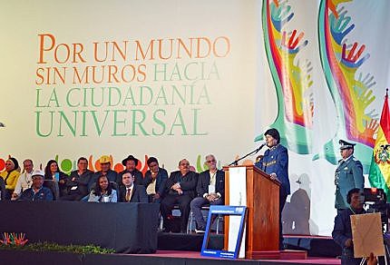 O presidente boliviano, Evo Morales, realizou um discurso na abertura do encontro