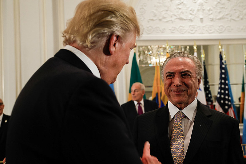 Donald Trump e Temer em jantar de trabalho oferecido pelo presidente dos Estados Unidos