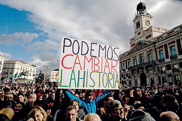 Na Espanha, o partido Podemos, de esquerda, ganha cada vez mais adeptos nas eleições