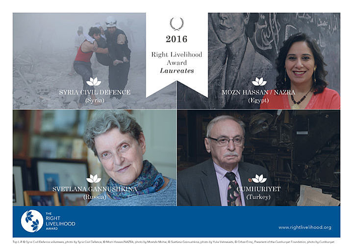 Os quatro ganhadores desta edição do prêmio Right Livelihood Award