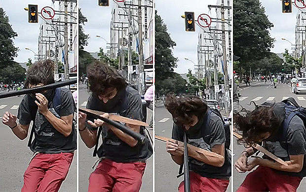 Golpe desferido por capitão da PM contra Mateus racha cassetete