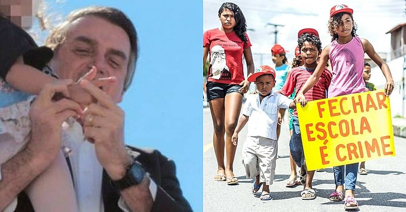 Bolsonaro força mão de criança para fazer arminha e crianças protestam contra fechamento de escola: qual causou mais escândalo para Record?