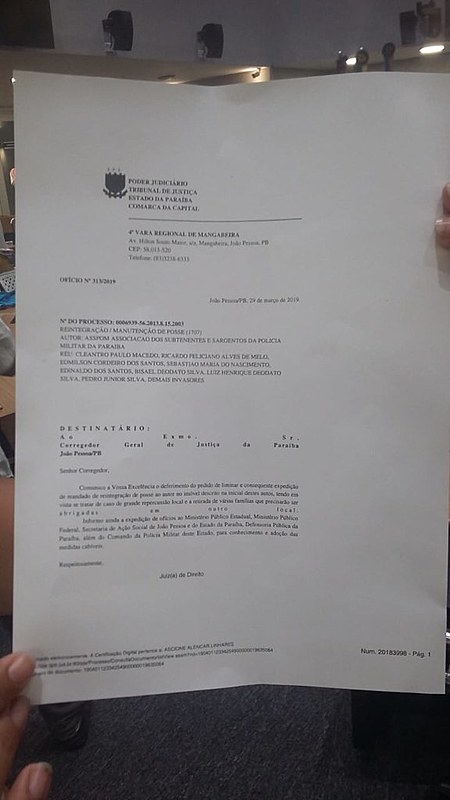Ordem de reintegração de posse para a comunidade do Aratu