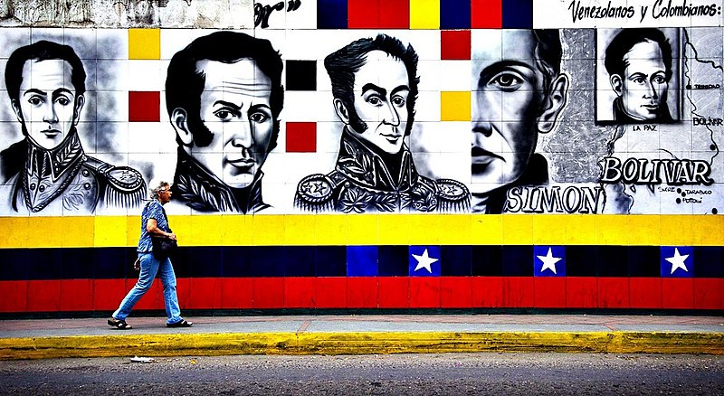 Mural do libertador Simón Bolivar em San Antonio, no estado de Tachira, Venezuela.