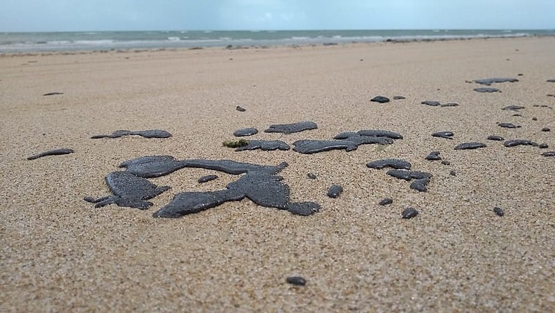 Foto enviada por turistas mostra parte do estrago causado pelas manchas nas praias de Caetanos de Cima, em Amontada (CE)