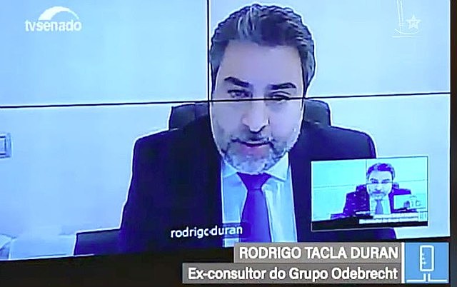 Tacla Duran durante depoimento por vídeo à CPMI da JBS, no Senado
