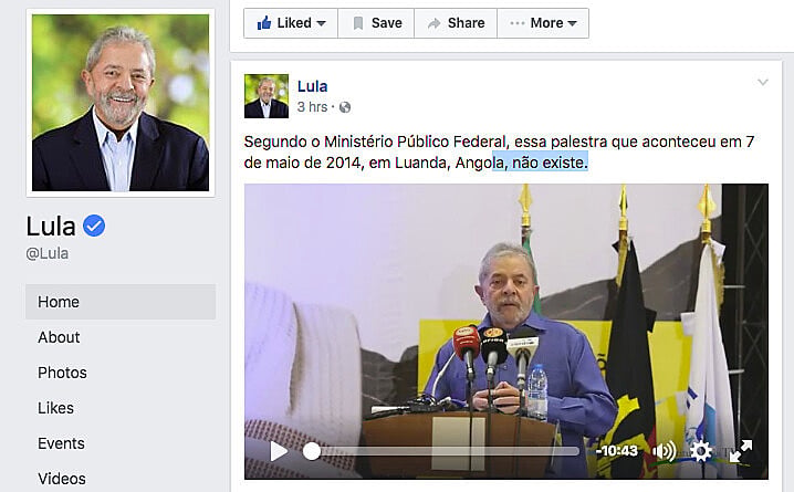 Palestra de Lula em Luanda, Angola, publicada na página do Instituto Lula