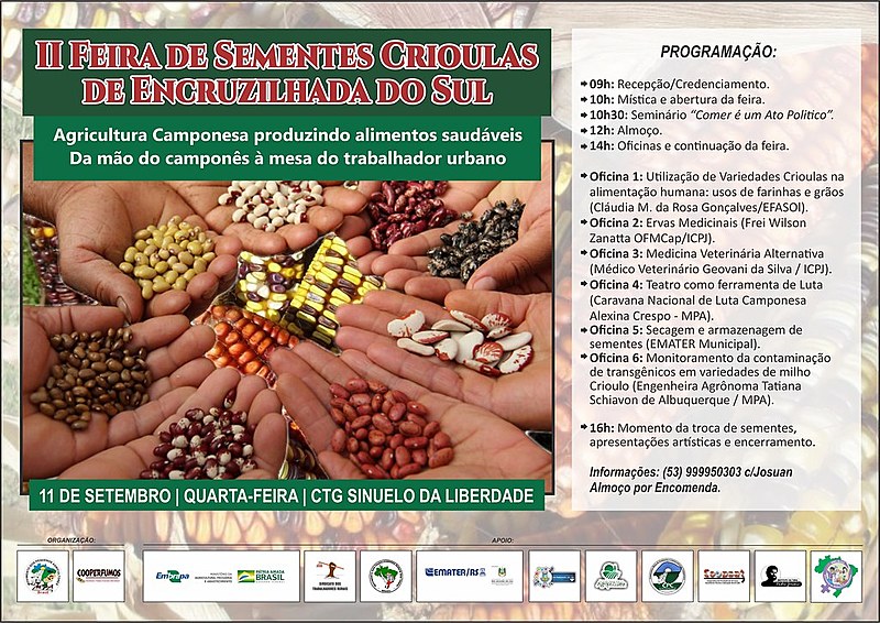 Lema do evento é "Agricultura camponesa produzindo alimentos saudáveis: da mão do camponês à mesa do trabalhador urbano"
