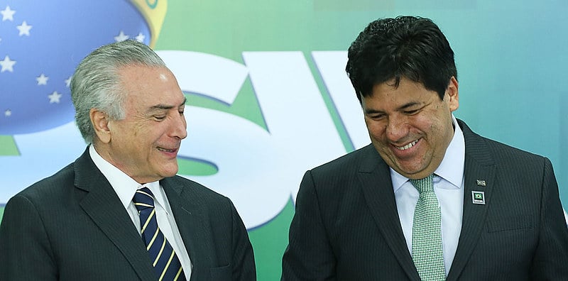 Presidente não eleito Michel Temer e seu ministro da Educação, Mendonça Filho