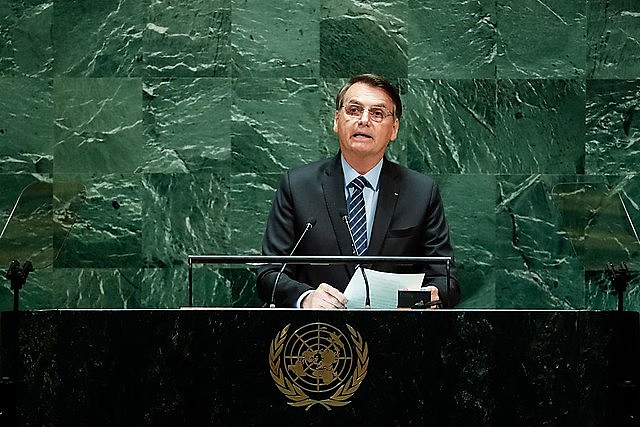 Bolsonaro durante o discurso de abertura na Assembleia Geral da ONU, na última terça-feira (24)
