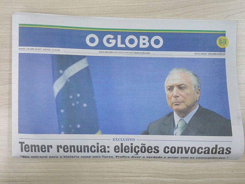 Capa do jornal O Globo que circula pela cidade de São Paulo