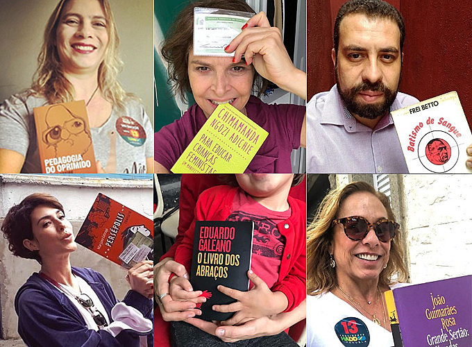 Famosos e anônimos foram às urnas neste domingo munidos de livros, em defesa da democracia