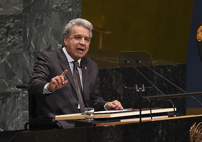 Presidente equatoriano Lenín Moreno durante discurso na Assembleia Geral da ONU em setembro