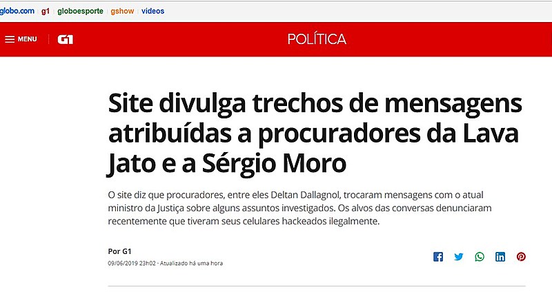 Manchete do portal G1, do grupo Globo, às 10h15 desta segunda-feira (10): título morno