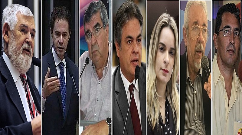 Da esquerda para a direita os candidatos a senador: Luiz Couto, Veneziano, Roberto Paulino, Cássio, Daniella, Nivaldo, Nelson.