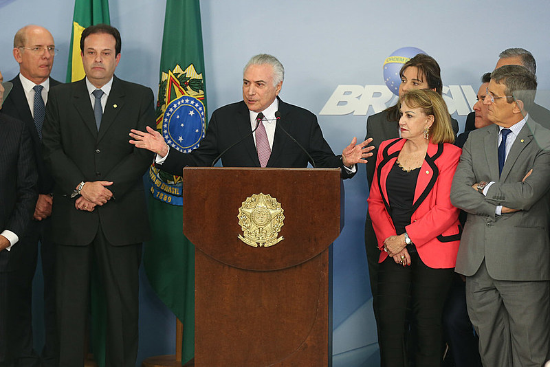 Temer durante pronunciamento no Palácio do Planalto após ser denunciado por corrupção pela Procuradoria-Geral da República