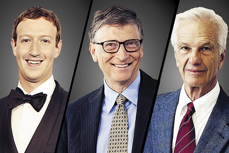 Mark Zuckerberg, Bill Gates e o brasileiro Jorge Paulo Lemann estão entre os mais ricos do mundo.