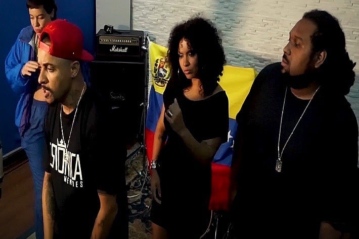 Crônica Mendes, Kelly Neriah, Lurdes da Luz e Willian'Z durante gravação da versão brasileira de "Tambores por la Paz"