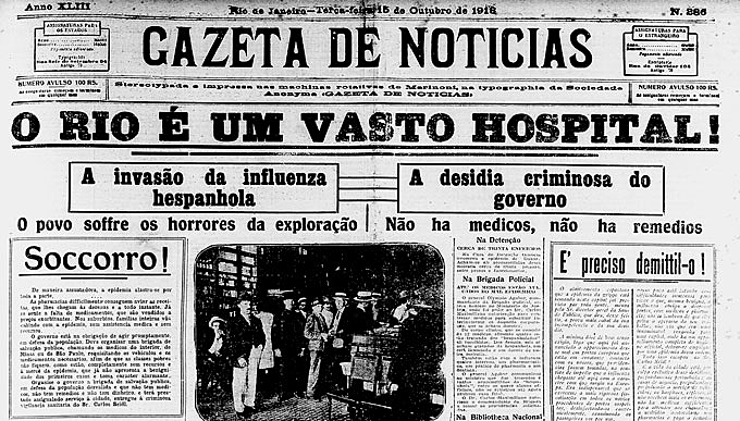 Jornal de 1918 com gripe espanhola
