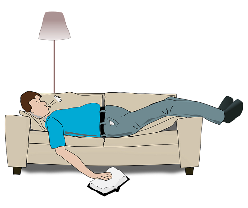 Desenho, homem, deitado, sofá, dormir, descanso