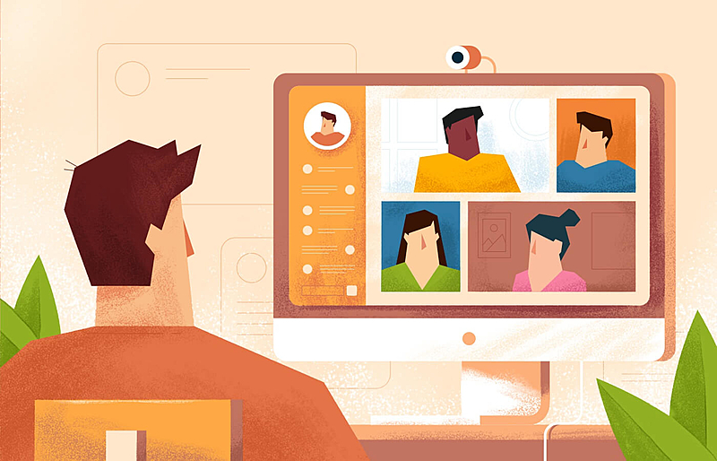 Ilustração, chamada de vídeo, videoconferência