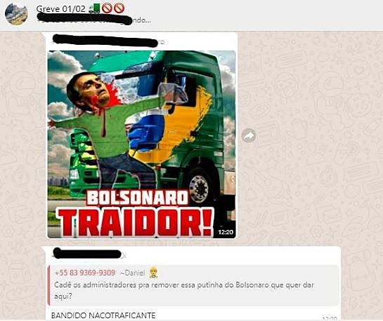 Troca de mensagens em grupo de caminhoneiros no Whatsapp