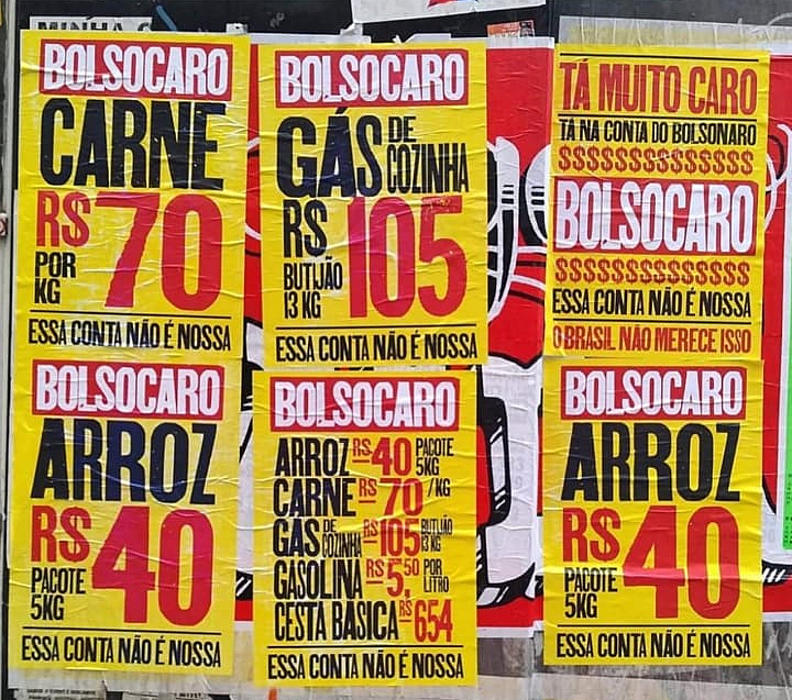 Campanha Bolsocaro espalha cartazes pela Avenida Paulista denunciando a disparada de preços em plena pandemia