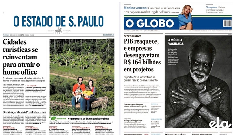 Nas capas d'O Estado de S. Paulo e do carioca O Globo, manifestações tiveram menos destaque que temas sobre turismo e PIB