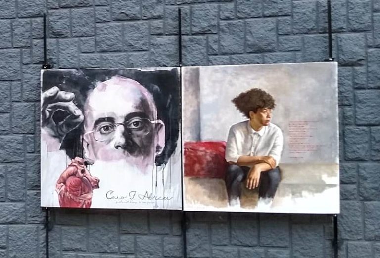 Artistas visuais mostram retratos de escritores na escadaria do viaduto da Borges de Medeiros
