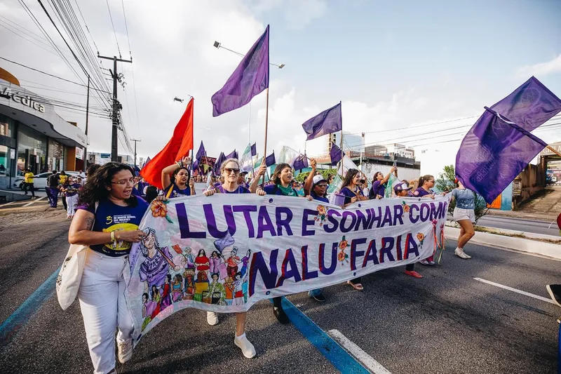 Feministas protestaram em Natal, capital potiguar, na terça-feira (9) durante encontro nacional da Marcha Mundial das Mulheres