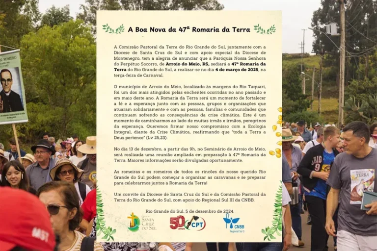 47ª Romaria da Terra do RS será realizada em Arroio do Meio, na Diocese de Santa Cruz do Sul