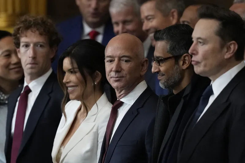 Billionaires Mark Zuckerberg, Jeff Bezos and Elon Musk, during Donald Trump’s inauguration ceremony, on January 20, 2025