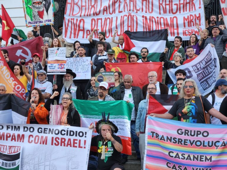 Manifestantes cobram rompimento dos Brics com Israel em ato no Rio: 'Estado genocida'