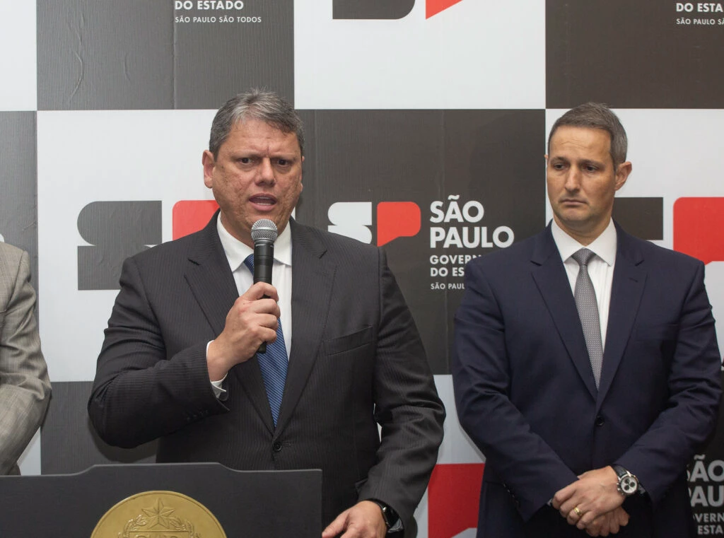 O governador de São Paulo, Tarcísio de Freitas (Republicanos), e o secretário da Segurança Pública do Estado, Guilherme Derrite