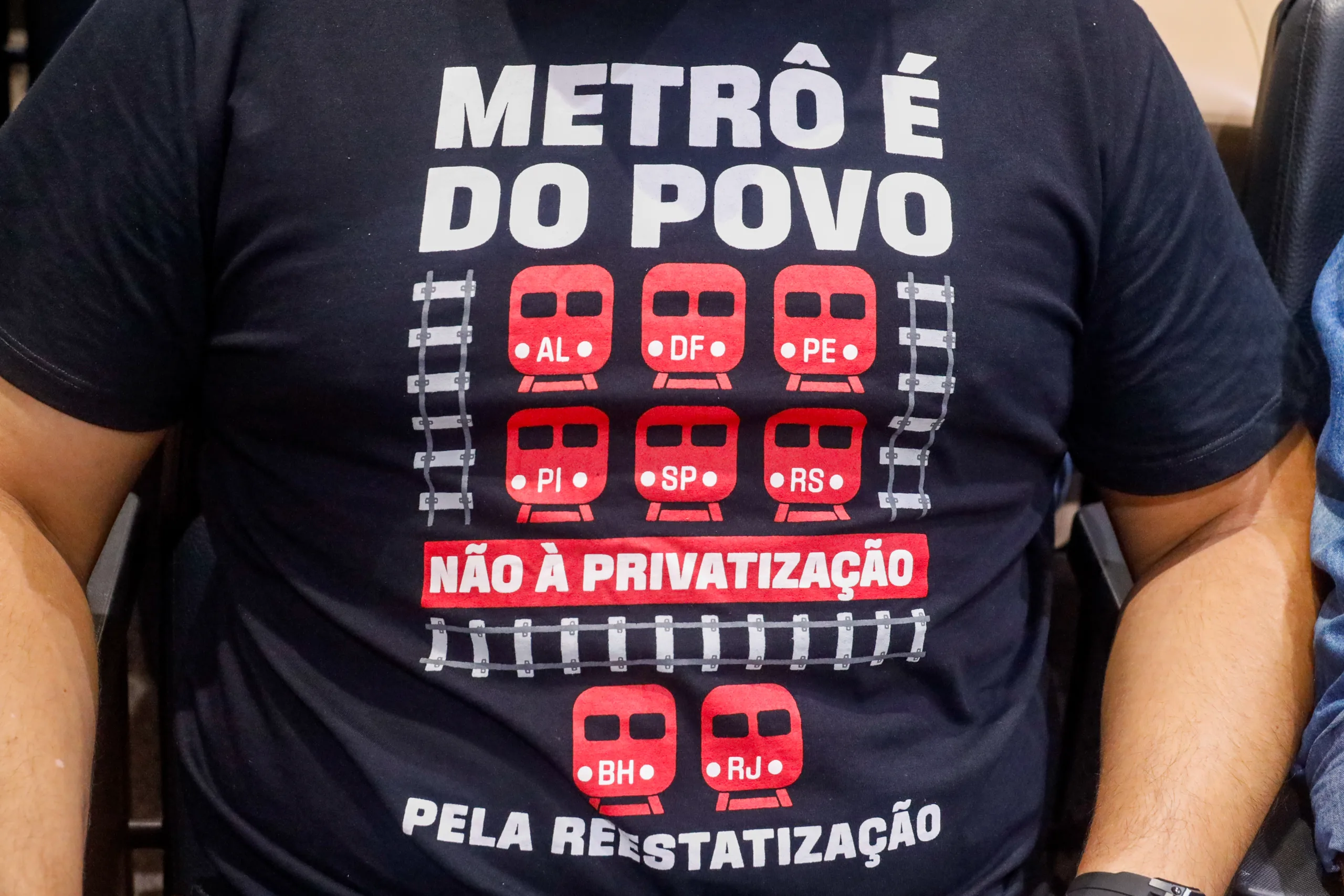 Camisa usada pelos trabalhadores metroviários
