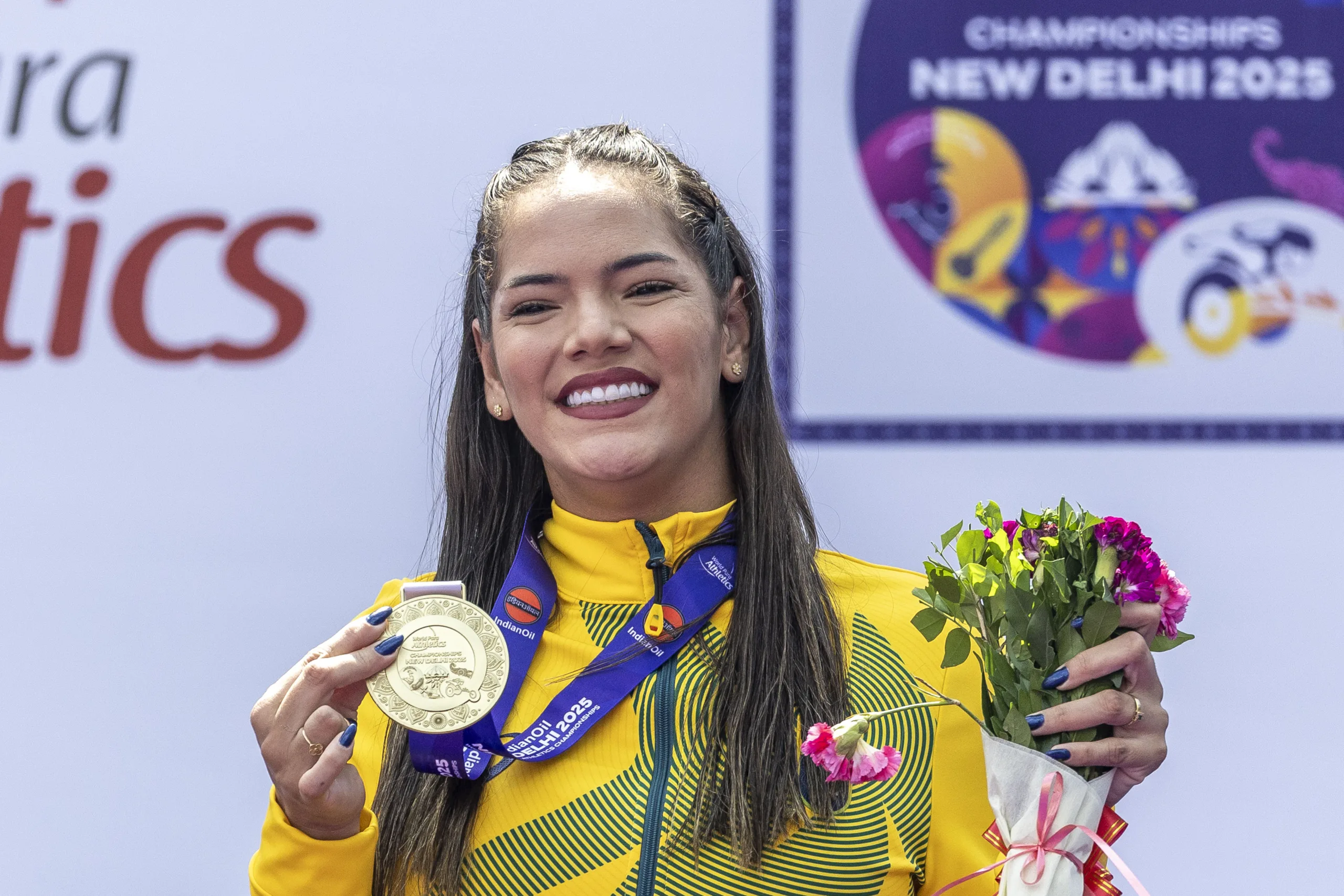 Wanna Brito, campeã no Mundial de Atletismo em Nova Déli, na Índia