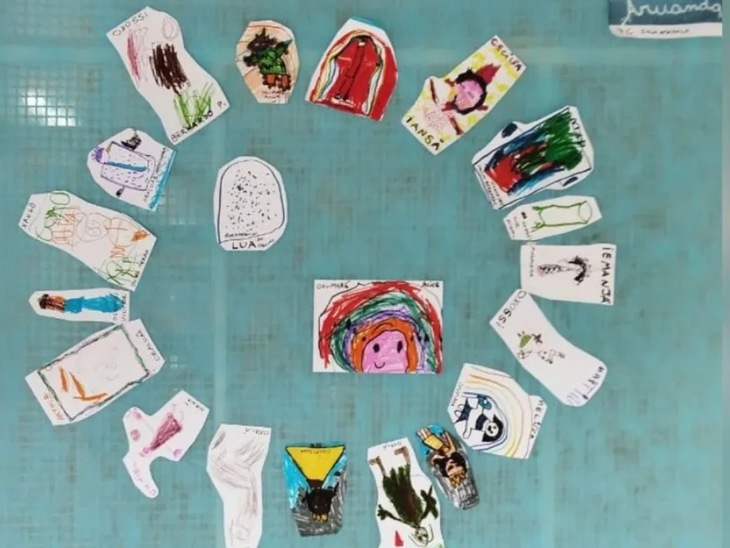 Desenhos de orixás feito por alunos da Emei Antônio Bento