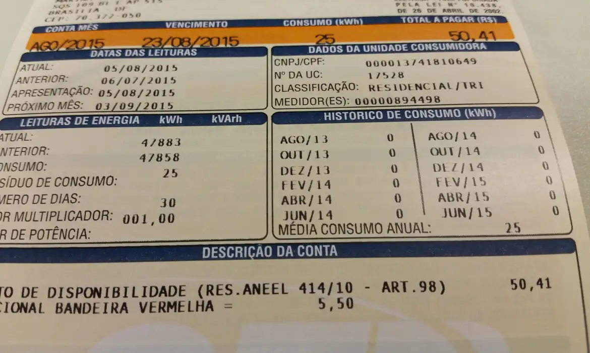 Foto de uma conta de luz