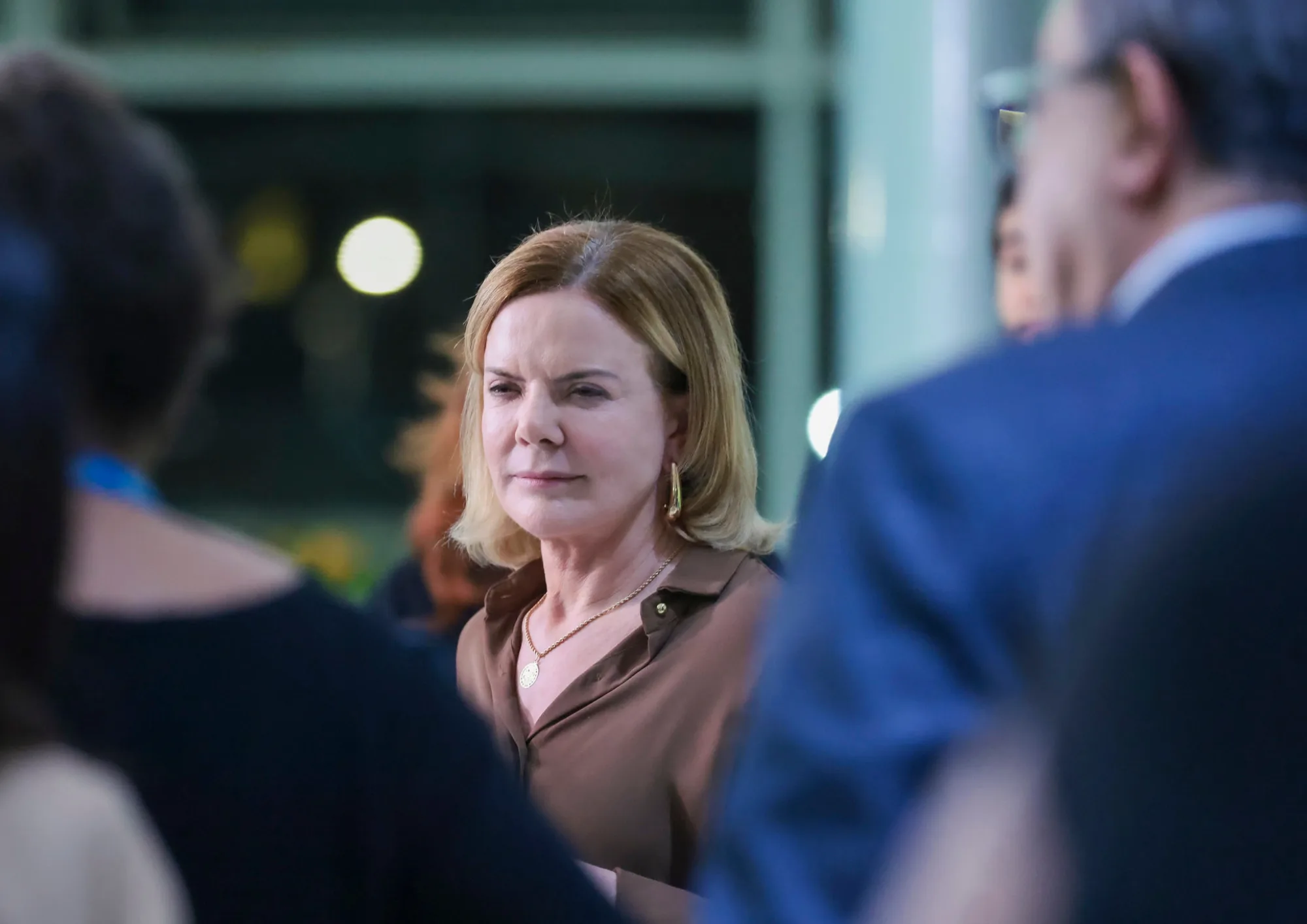 Ministra das Relações Institucionais, Gleisi Hoffmann, durante coletiva de imprensa no Palácio do Planalto, nesta terça (18).
