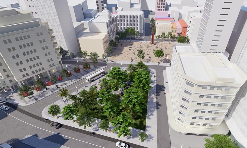Imagem digital da Praça da Independência no projeto “Distrito Guararapes”