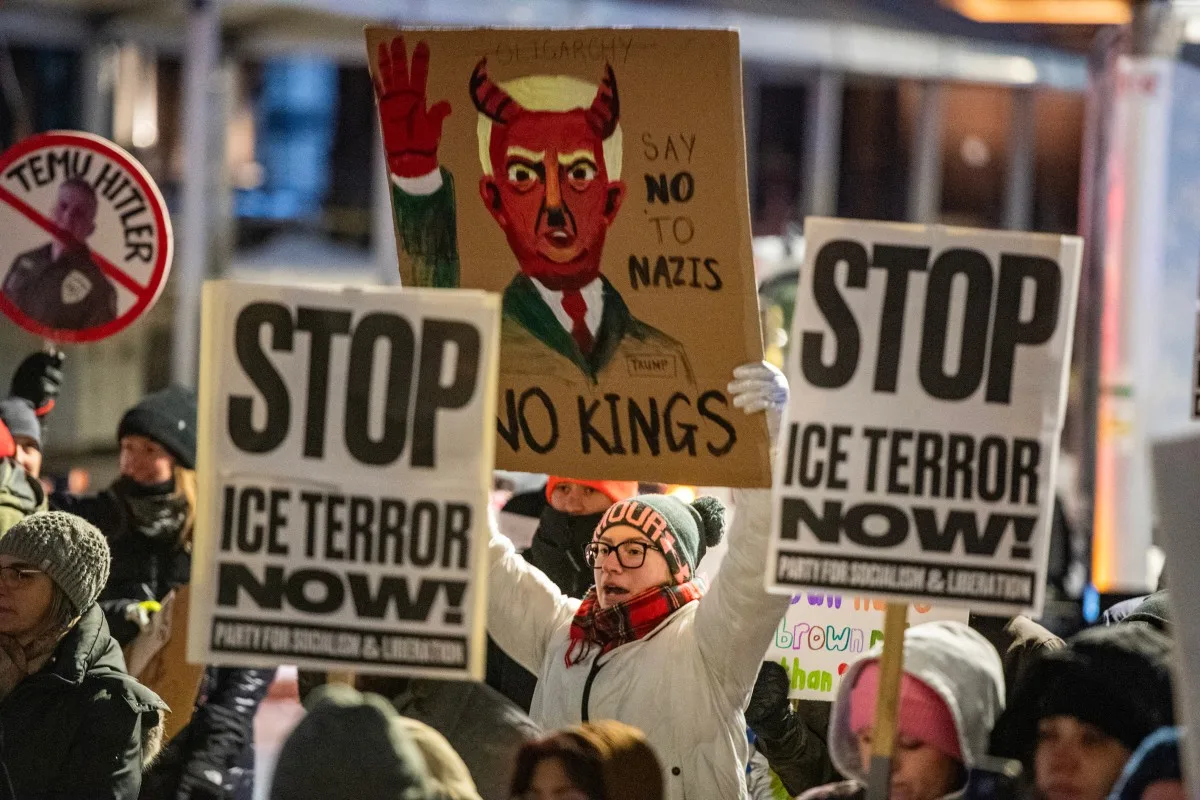 Protesto contra o ICE, o serviço de imigração dos Estados Unidos, em Boston, no dia 20 de janeiro