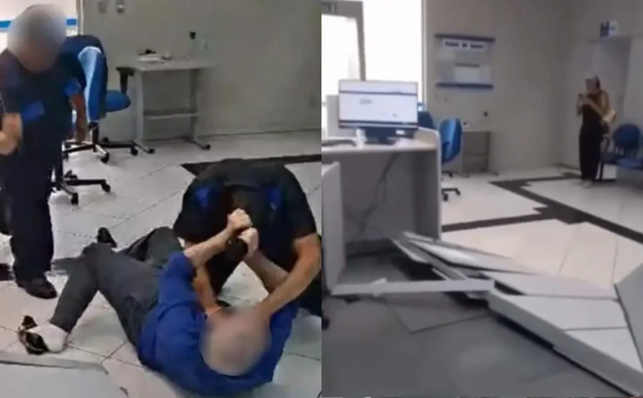 Homem foi contido e preso após agredir funcionários e destruir equipamentos em agência do INSS em Farroupilha (RS) no dia 16 de janeiro