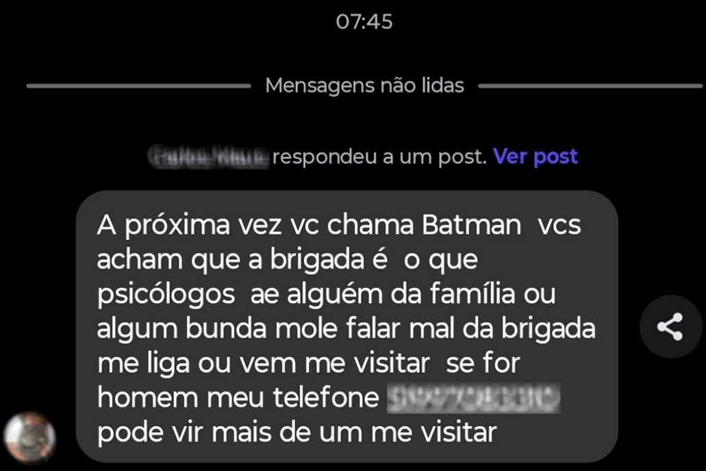 Print de mensagem recebida pelo portal de notícias Fronteira 360, de São Borja (RS)