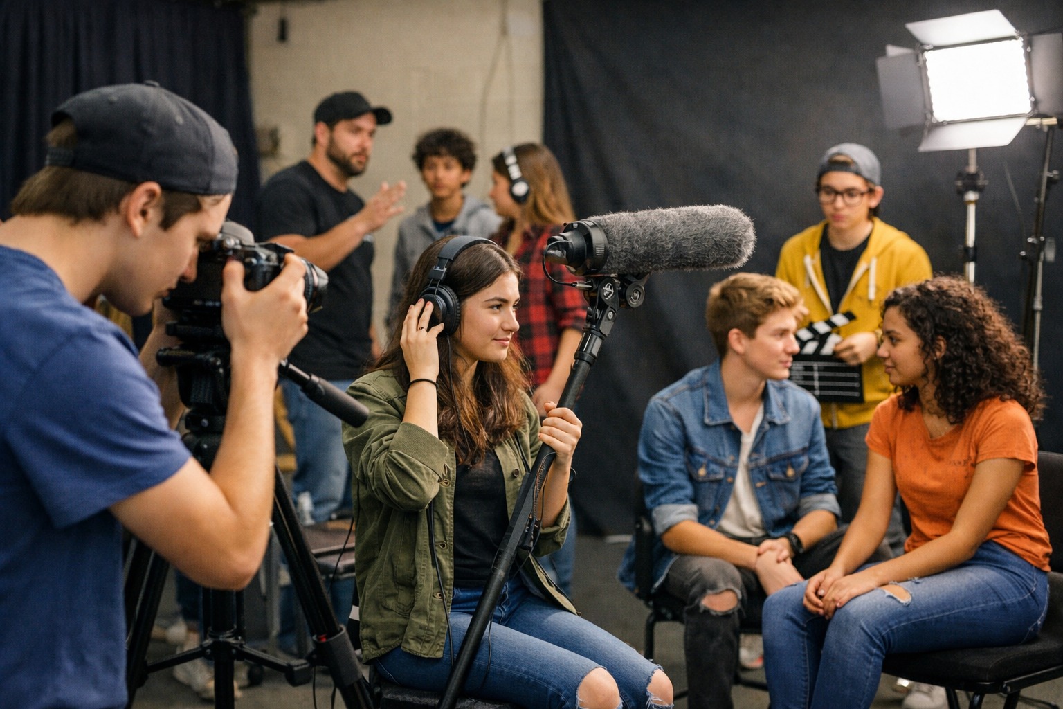 Jovens participam de atividade audiovisual em escola pública; projeto prevê formação técnica e doação de equipamentos permanentes